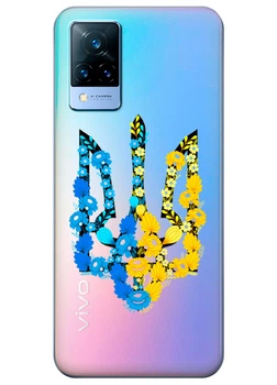 Vivo V21s прозрачный силиконовый чехол iSwag с украинским дизайном - Герб Украины в цветах (ISVV21S83)