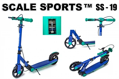 Детский двухколесный самокат Scale Sports SS-19 со складной конструкцией и ручным тормозом, Синий