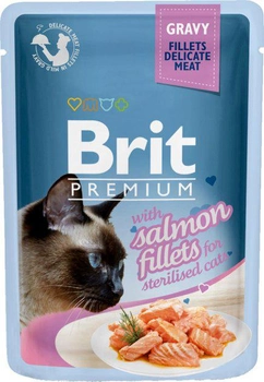 Вологий корм для стерилізованих кішок філе лосося в соусі Brit Premium Cat pouch 85 г (8595602518562)