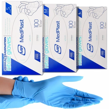 Нітрилові рукавички MedPlast, щільність 4 г. - блакитні (100 шт)