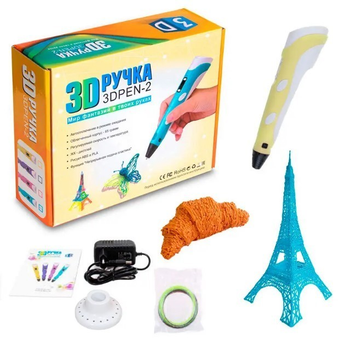 3D Ручка дитяча PEN-2 з LCD-дисплеєм 3Д ручка з адаптером + Пластик Жовта
