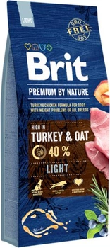 Sucha karma dla psów Brit Premium Light z nadwagą o smaku indyka 15 kg (8595602526604)
