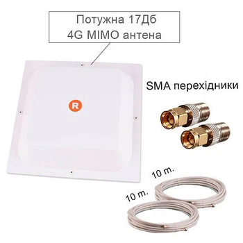 МИМО антенна 4G-квадрат 17Дб (готовый комплект)