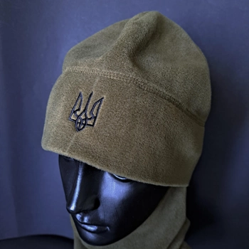 Комплект шапка и бафф флисовая тактическая мужская женская зимняя с гербом Украины Zepma Пиксель (шапкабаф1)
