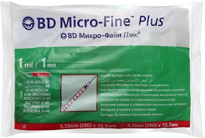 Шприц инсулиновый Becton Dickinson BD Micro-Fine 1 мл U-40 29G 0.33 x 12.7 мм (0382900910017) №100