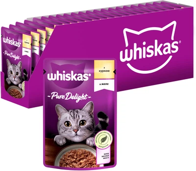 Вологий корм Whiskas Pure Delicht для дорослих котів з куркою у желе 85 г