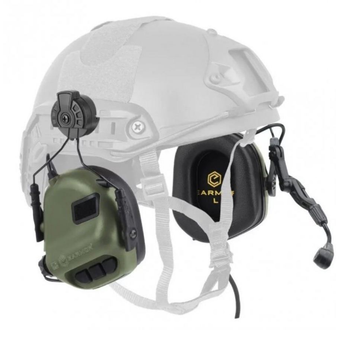 Наушники активные тактические с креплением на каску и микрофоном EARMOR M32H для военных 22dB Хаки