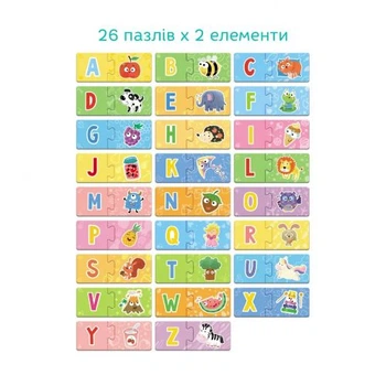 Навчальна гра Англійська абетка для дітей 3-5 років навчальний пазл з буквами та малюнками 26 елементів