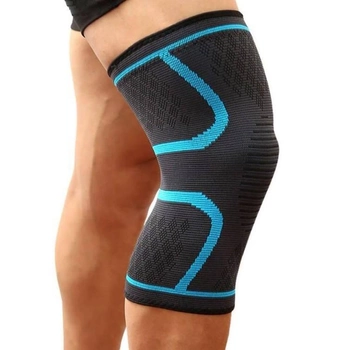 Эластичный наколенник Aolikes Спортивный бандаж на колено нейлоновый компрессионный фиксатор с силиконовым держателем Размер L Чёрно-голубой