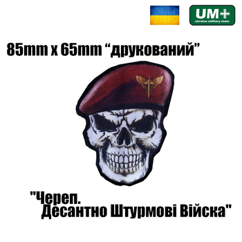 Нашивка на липучке печатный Череп в берете Десантно-штурмовые войска 8,5х6,5 см