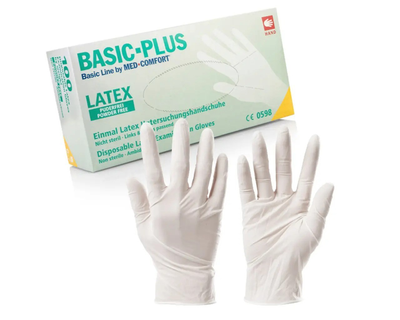 Перчатки латексні, припудрені, Basic Plus (100 шт./50 пар) розмір L