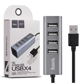 Адаптер USB-хаб Hoco разветвитель на 4xUSB USB Hub HB1 Dark Grey черный кабель (Hoco HB1_Dark)