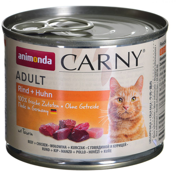 Вологий корм для котів Animonda Carny Adult яловичина та курка 200 г (4017721837033)