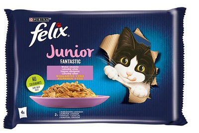 Вологий корм для котів Purina Felix Fantastic Junior Курка, лосось 4 x 85 г (7613039757208)