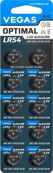 Лужні батарейки Vegas Optimal LR54 (390389 LR1130 AG10) 10 шт (VLR-54BL10-OP)