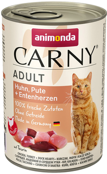 Вологий корм для котів Animonda Carny Adult курка, індичка, качині серця 400 г (4017721837415)