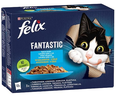 Mokra karma dla kotów Purina Felix Fantastic Rybne smaki w galaretce 12 x 85 g (7613039743041)