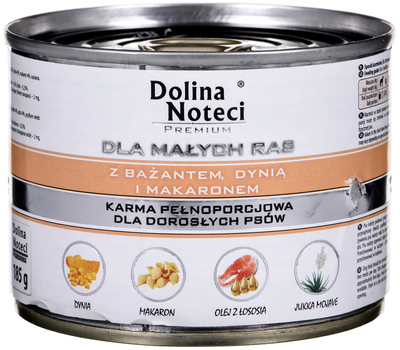 Вологий корм для собак дрібних порід Dolina Noteci Premium з фазаном, гарбузом і макаронами 185 г (5902921300410)