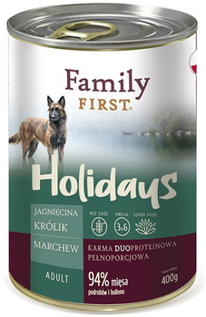 Mokra karma dla psów Family First adult Jagnięcina, królik, marchew 400 g (5904479190109)