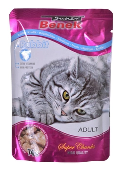 Вологий корм для котів Benek Super зі шматочками кролика в соусі 100 г (5905397014294)