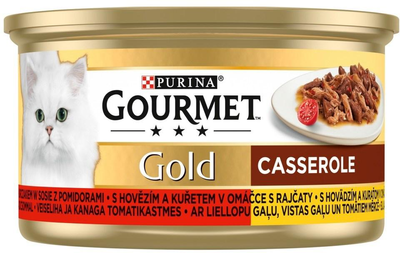Mokra karma dla kotów Purina Gourmet Gold z wołowiną i kurczakiem w sosie pomidorowym 85 g (7613032984304)