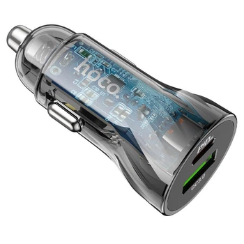 Автомобільний зарядний пристрій 30W швидка зарядка Hoco Z47A dual port PD30W + QC3.0 car charger Transparent Black