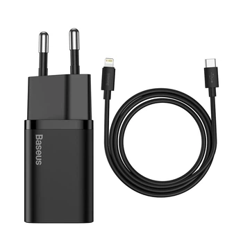 Мережевий зарядний пристрій Baseus Super Si Quick Charger 1C 20W EU Sets Black (With Baseus Simple Wisdom Data Cable Type-C to iP 1 м Black) (TZCCSUP-B01)