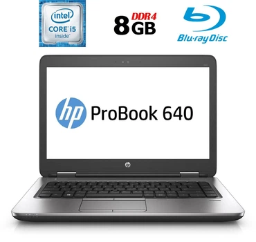 Ноутбук Б-класс HP ProBook 640 G2 / 14" TN / Core i5-6200U (2(4) ядра по 2.3-2.8GHz) / 8GB DDR4 / 180GB SSD / HD Graphics 520 / WebCam / Fingerprint / BD-ROM / DisplayPort б/у