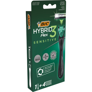 Станок для гоління Bic Flex 3 Hibrid Sensitive чоловічий з 4 змінними картриджами 1 шт (3086123644977)