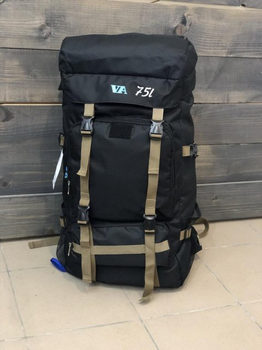 Рюкзак тактический универсальный объем 75 литров, военный водоотталкивающий из плотной ткани черный (DS1440)