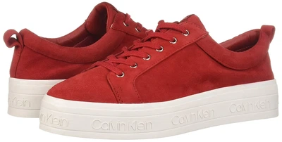 Женские кожаные кроссовки Calvin Klein красный замш -40 р.на платформе с логотипом