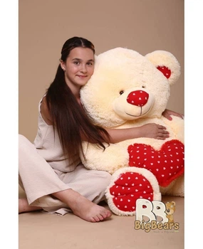 Плюшевый мишка с сердцем BigBears 130 см. Персиковый