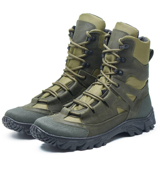 Берці демісезонні черевики тактичні чоловічі, натуральна шкіра та кордура, розмір 44, Bounce ar. QP-0844, колір хакі