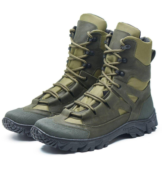 Берці демісезонні черевики тактичні чоловічі, натуральна шкіра та кордура, розмір 42, Bounce ar. QP-0842, колір хакі