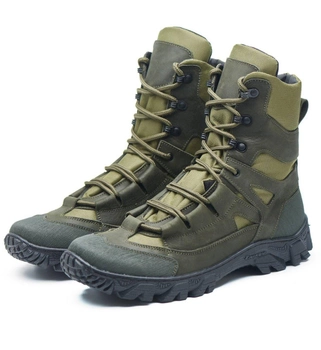 Берці демісезонні черевики тактичні чоловічі, натуральна шкіра та кордура, розмір 45, Bounce ar. QP-0845, колір хакі