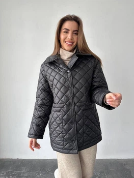 Стеганая женская куртка на кнопках K&ML 38 M - L (46 - 48) Черный ( 38 - 01)