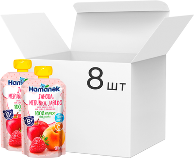 Упаковка Hamanek Пюре из яблок, клубники и абрикосов 100 г х 8 шт (8595139797201)