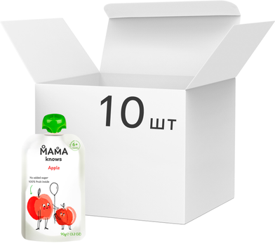 Упаковка пюре фруктового Mama knows Яблуко без цукру 90 г х 10 шт (4820016254664)
