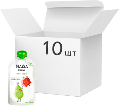 Упаковка пюре фруктового Mama knows Груша и Яблоко без сахара 90 г х 10 шт (4820016254503)