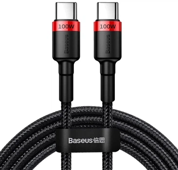 Кабель Baseus Cafule PD2.0 Type-C to Type-C (100W, 2 метри, 20V, 5A, швидка зарядка, потужний) - Чорний