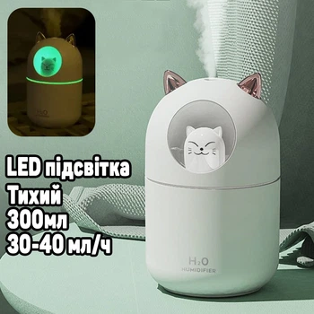 Увлажнитель воздуха с функцией детского ночника и аромадиффузора Rovus Humidifier Cat c подсветкой LED 3в1 на 300 мл Котик Белый