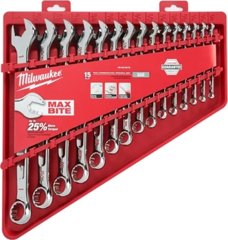 Набор дюймовых ключей Milwaukee рожково-накидных MAX BITE с храповиком 1/4" - 1" 15 шт (4932464996)