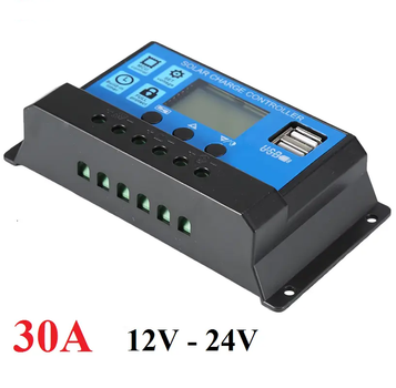 Контроллер Заряда Солнечных Панелей 30А 12/24В ЖК-дисплей USB, ШИМ-контроллер PWM - solar charge controller (5002427f)