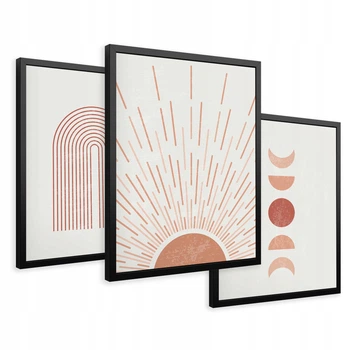 Модульна картина 3в1, Бохо сонце графіка Printedwall, 43 х 99 см (0019)
