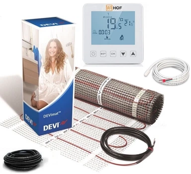 Теплый пол DEVI двухжильный мат DTIR-150 12 м2 c программируемым сенсорным терморегулятором Hof sen в комплекте