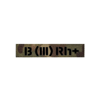 Шеврон на липучке Laser Cut UMT B III Rh+ 2,5х12 см Чёрный/Мультикам