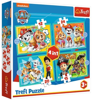 Пазли Trefl 4 в 1 - Весела команда Цуценячого патруля / Viacom PAW Patrol, 12,15,20,24 елементів (34346)