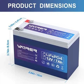 Аккумулятор LiFePo4 12V 7А VATRER батарея для сигнализации домофона литий-железо-фосфат BMS battery (LiFePO4 12V 7A)