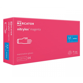 Нитриловые перчатки Mercator Nitrylex Magenta размер M ярко-розовые (50 пар)