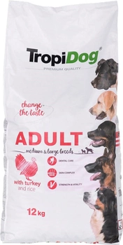 Sucha karma dla psów ras dużych i średnich TROPIDOG z indykiem i ryżem - 12 kg (5900469570371)